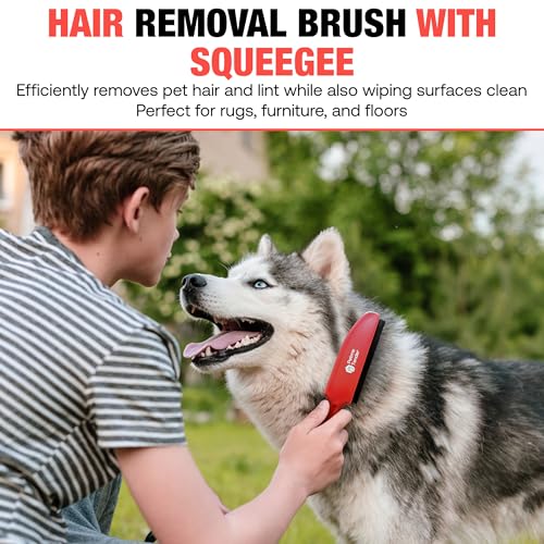 Hybrid Dog Pet Hair Removal Broom with Squeegee – Adjustable Handle Rubber Broom for Pet, Hardwood Floors, Tile, & Liquid-Dirt with 2 Portable Hair Brushes & Cloth