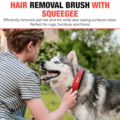 Hybrid Dog Pet Hair Removal Broom with Squeegee – Adjustable Handle Rubber Broom for Pet, Hardwood Floors, Tile, & Liquid-Dirt with 2 Portable Hair Brushes & Cloth