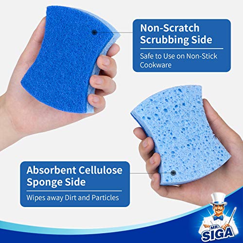 MR.SIGA Non-Scratch Cellulose Scrub Sponge, Dual-Sided Dishwashing Sponge for Kitchen, 12 Pack - color: Royal Blue, Light Blue