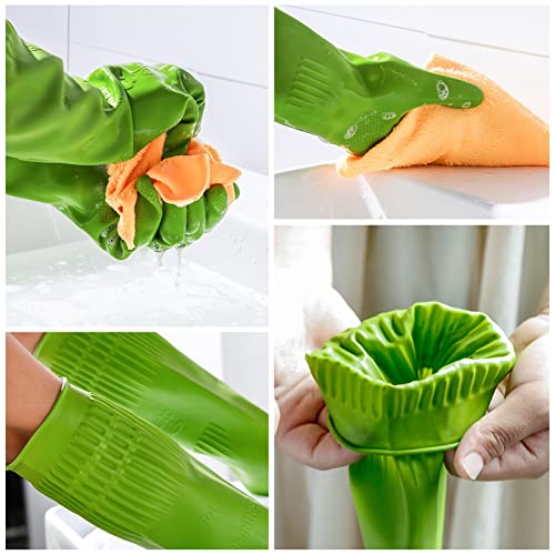 Dishwashing gloves 2 Pairs for kitchen,Rubber cleaning gloves,Long dish gloves reuseable. - color: Green, size: Small (Pack of 2)
