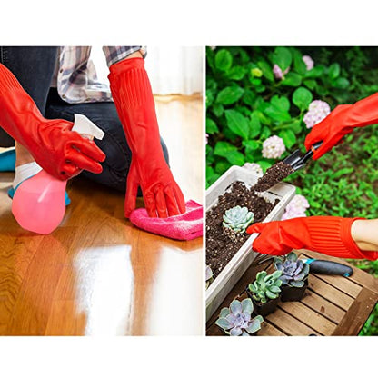 Vgo... 1-Pair Reusable Long Sleeve Thick Latex Dishwashing Gloves - Kitchen, Cleaning, Washing, Working, Painting, Gardening, Pet Care (Size M, Red, RB2143) - size: Medium