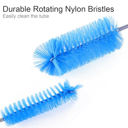 Flexible Long Drain Brush, Double Elastic Ended Nylon Cleaner Hose Tube Pipe Brush 67 inch Stainless Steel and 2 Pcs of 8 inch Straw Cleaning Brush (Blue)