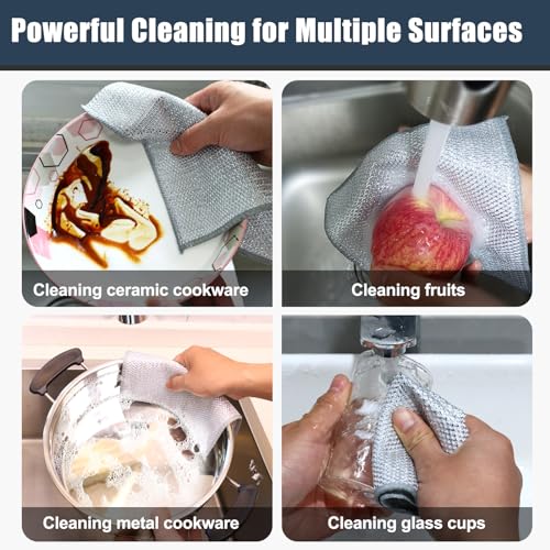 Navona 12 Pcs New Upgrade Steel Wire Dishcloth,Triple-Layer Steel Wire Cleaning Cloth,Powerful Cleaning Non-Scratch Wire Dishcloth Rag for Cookware, Sinks, Dishes, Stove Tops - color: 12-pack（triple-layer）