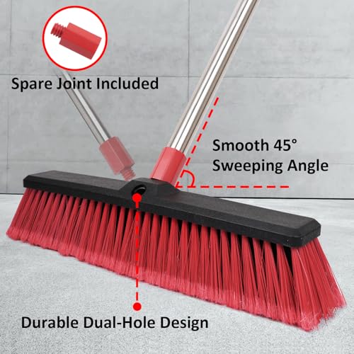 18” Push Broom with 70” Adjustable Handle - Heavy Duty Outdoor Broom for Shop, Garage, Driveway, Patio, Yard & Deck Cleaning