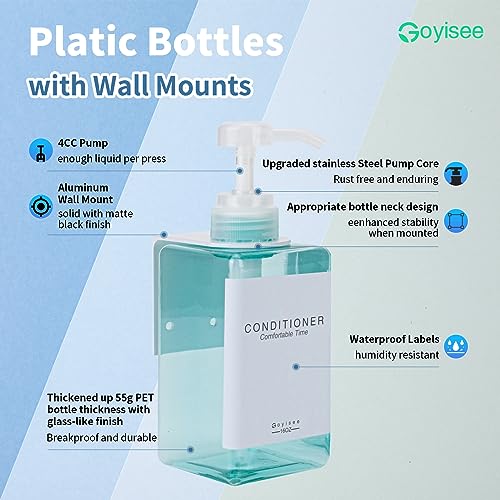 Refillable Shampoo and Conditioner Bottles for Shower Wall,Shampoo and Conditioner Dispenser with Pump No Drill (3 Bottles 3 Wall Mounts-Teal) - color: 3 Bottles 3 Wall Mounts-teal