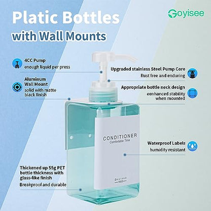Refillable Shampoo and Conditioner Bottles for Shower Wall,Shampoo and Conditioner Dispenser with Pump No Drill (3 Bottles 3 Wall Mounts-Teal) - color: 3 Bottles 3 Wall Mounts-teal