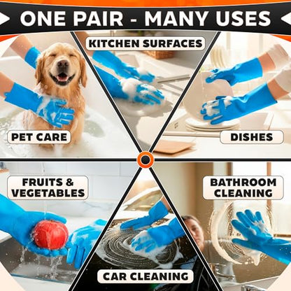 ALPENKOK Silicone Dishwashing Gloves with Scrubber – Non-Slip Silicone Gloves for Washing Dishes | Household Use - color: Light Blue