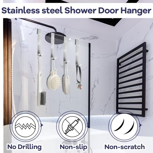 Zorfeter 7 Inch Extended Over Shower Door Hook, Stainless Steel Heavy Duty Shower Hooks Drilling-Free Towel Hooks for Bathroom Frameless Glass Shower Door - 3 Packs - size: 7 Inch