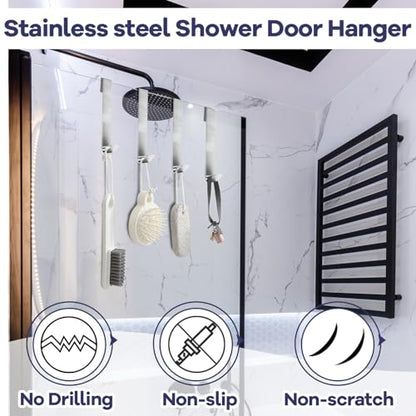 Zorfeter 7 Inch Extended Over Shower Door Hook, Stainless Steel Heavy Duty Shower Hooks Drilling-Free Towel Hooks for Bathroom Frameless Glass Shower Door - 3 Packs - size: 7 Inch