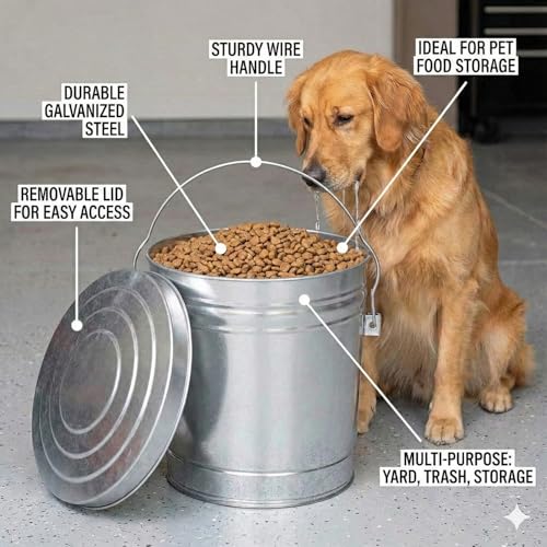 6-Gallon,Galvanized Steel Locking Lid Storage Can-Rustproof Dry
