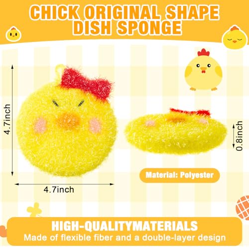 Breling 6 Pieces Chick Shape Dish Sponge Dual Sided Non Scratch Dish Washing Scrubbers, Reusable Household Cleaning Kitchen Tools for Dishwashing Washing Dishes Cookware - style: Chicken