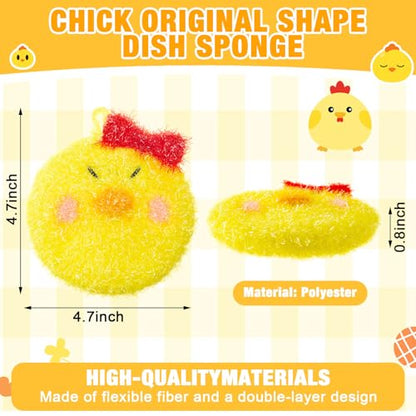 Breling 6 Pieces Chick Shape Dish Sponge Dual Sided Non Scratch Dish Washing Scrubbers, Reusable Household Cleaning Kitchen Tools for Dishwashing Washing Dishes Cookware - style: Chicken