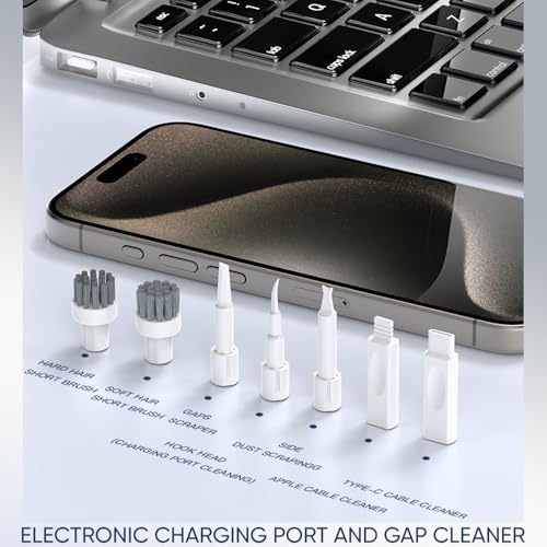 Multifunctional Electronic Cleaning Kit | Keyboard Brush,Screen Spray Wiper,USB Charging Port Repair Tools for Airpods,iPhone,Phone Stand,Card Slots Storage