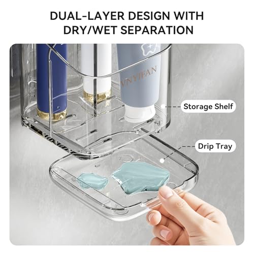 Toothbrush Holders for Bathrooms, 3 Slots Detachable Electric Toothbrush Holder Wall Mounted with Divider, Removable Tooth Brush and Toothpaste Holder Organizer for Bathroom/Kitchen/Office - color: Clear*2