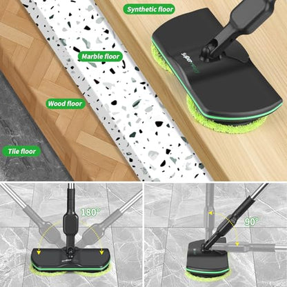 Battery Cordless Electric Mop,13-Inch Max Cleaning Pad Electric Spin Mop, Laminate Floor Cleaner for Mopping, Automatic Spin Mops for Hardwood, Tile-No Water Tank - size: 51-inch handle