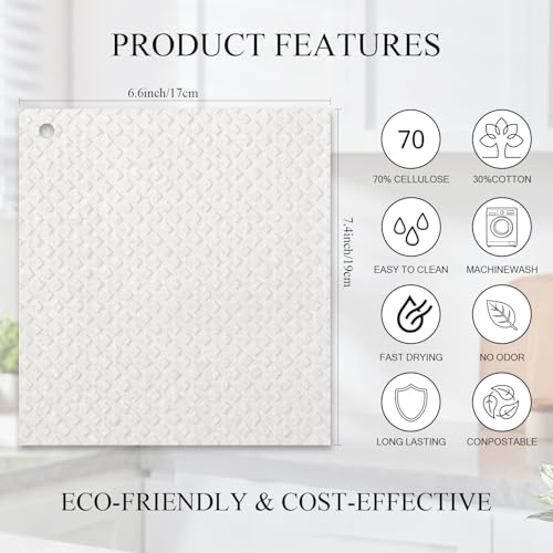 6 Packs Swedish Kitchen Dish Cloths - Reusable Paper Towels for Counters & Dishes - Eco-Friendly Cellulose Sponge Cloth - White - color: M-white