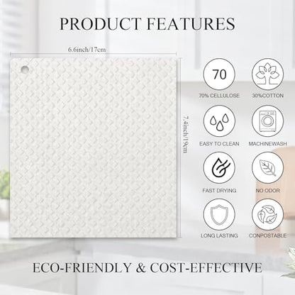 6 Packs Swedish Kitchen Dish Cloths - Reusable Paper Towels for Counters & Dishes - Eco-Friendly Cellulose Sponge Cloth - White - color: M-white