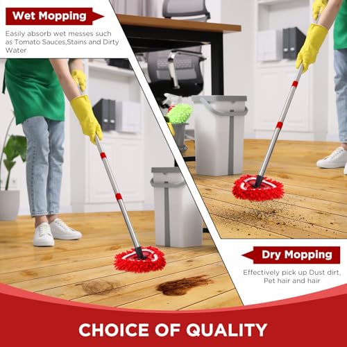 Baderke 3 Pack Chenille Mop Heads Replacements Compatible with 1 Tank System Chenille Duster Replacement Heads Microfiber Spin Mop Refill Pads Reusable Dust Refills for Floor Cleaning (Red) - color: Red