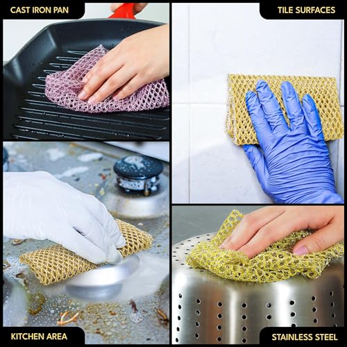 Heavy Duty Dish Scrubbers, Non-Scratch Scouring Pads - Odorless & Long Lasting Mesh Dish Cloth - Replace Sponges - Kitchen, Floor and Bathroom Usage - Made in Korea (2 Pcs) - color: 2pcs Scourer (1pk of 2)