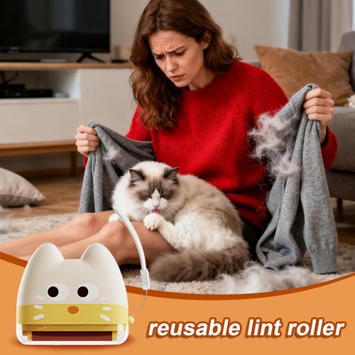 Washable Lint Roller, Cute and Ergonomic Design, 10.4x9cm, Reusable Pet Hair Roller, Fabric Care Lint Remover, Reusable and Eco Friendly, for Clothing, Couches, Beds, Or Upholstery at Home, Travel - color: Beige Yellow