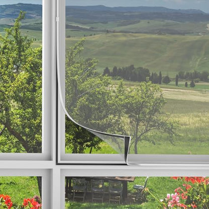 Adjustable DIY Magnetic Window Screen Replacement Window Screens 35" * 56" with White Window Frames Fiberglass Mesh for House Windows - size: 56"x35"