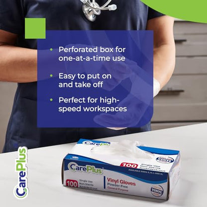 CARE PLUS Latex-Free Vinyl Gloves Clear Large Size 100 Count | Heavy Duty, Non-Sterile, Powder-Free, Rubber | Food Prep, Kitchen & Cleaning Gloves, Ideal for Professional Use - color: Vinyl Clear, size: Large