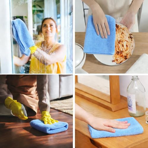 4 Pcs Extra Large Microfiber Cleaning Cloth 30 x 20 Inch Reusable Thick Cleaning Towel Washable Solid Color Microfiber Towel for Home Office Window Cars Glass (Blue) - color: Blue