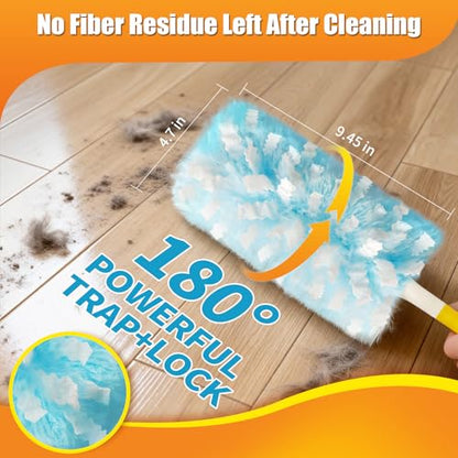 80 Count Duster Refills with 1 Short Handle & 3 ft Extendable Handle, Compatible with Swiffer Duster, 180° Disposable Microfiber Cleaning Dusters, Unscented - style: 80 Refills + 2 Handle