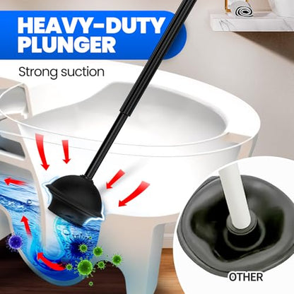 4-Piece Toilet Brush and Plunger Set, Extended Handle Plunger,Toilet Bowl Brush Plunger Set,Bathroom Cleaning Tools,Cleaning Brush,Cleaning Supplies,Toilet Brush Plunger Combo,Black（20inch） - color: Black