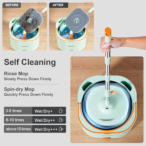 HoMettler Mop and Bucket Set | Spin Mop with Dual-Tank Clean/Dirty Water Separation | 4 Microfiber Pads for Deep-Cleaning Floors | Versatile Mops Triangular Head for Walls