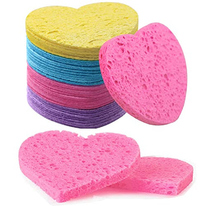 100-Count Compressed Facial Sponges for Estheticians Heart Shape Natural Cellulose Sponge Professional Cosmetic Spa Sponges for Face Cleansing, Massage, Pore Exfoliating, Mask, Makeup Removal, Mixed - color: 100- Pack Mixed