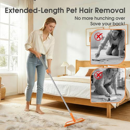 Carpet Rake for Pet Hair Removal, Durable Silicone & Metal Scraper Dog & Cat Pet Hair Remover, Adjustable Long Handle 59'' Pet Hair Carpet Rake for Rugs, Mats, Couch, Furniture