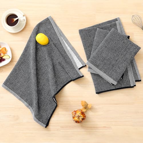 Homaxy Premium Kitchen Towels(18”x 28”, 12 Pack), Large Cotton Kitchen Hand Towels, Flat and Terry Dish Towels, 380 GSM Highly Absorbent Tea Towel Set with Hanging Loop, Black - color: Black, style: 12-pack