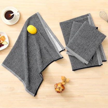 Homaxy Premium Kitchen Towels(18”x 28”, 12 Pack), Large Cotton Kitchen Hand Towels, Flat and Terry Dish Towels, 380 GSM Highly Absorbent Tea Towel Set with Hanging Loop, Black - color: Black, style: 12-pack