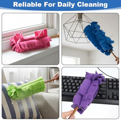 20 Pcs Reusable Duster Refills, 360° Fleece Cleaning Pads for Ceiling Fans, Blinds & Furniture (Blue, Pink, Yellow, Green, Purple, 7.3 x 4.7 Inches)