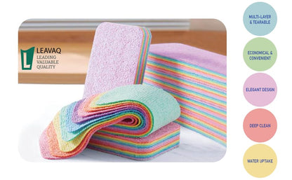 LEAVAQ Peelable Microfiber Sponges 4 Pack – 12-Layer Tear Away PVA Cleaning Pads, Ultra Absorbent Non-Scratch Rainbow Sponge for Kitchen Dish, Countertop, Bathroom, Glass & Car Cleaning