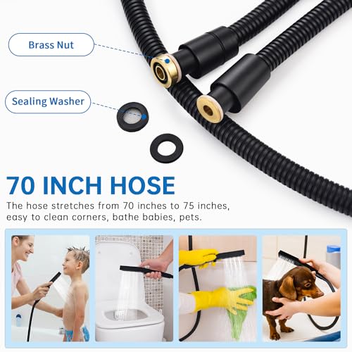 G-Promise All Metal Handheld Shower Set with 3-Function Showerwand, included Handheld Holder to Control on/off Switch and 72 Inch Tangle-Free Stainless Steel Hose Matte Black - color: Matte Black