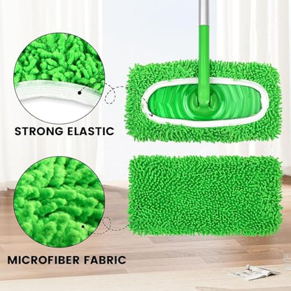 Reusable Microfiber Mop Pads, 3Pcs Replacement Compatible with Swiffer Sweeper Mop, Refills & Washable Dry Sweeping Cloths for Surface Hardwood Floor Cleaning(Grass Green) - color: Grass Green