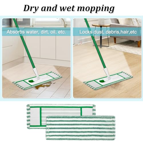 Microfiber Mop Pad Refills Compatible with Libman Wet & Dry Microfiber Mop,Reusable Mop Head Replacement for Multi Surface Floor Wet/Dry Cleaning,2 Pack Microfiber Dust Mop Pads Refills,Green/White