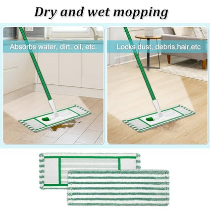 Microfiber Mop Pad Refills Compatible with Libman Wet & Dry Microfiber Mop,Reusable Mop Head Replacement for Multi Surface Floor Wet/Dry Cleaning,2 Pack Microfiber Dust Mop Pads Refills,Green/White
