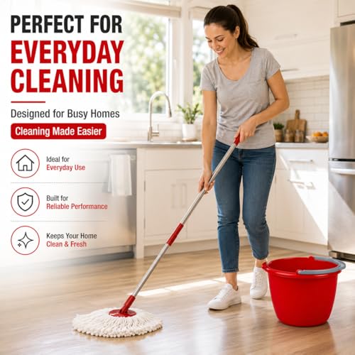 Large 10-Qt Easy Pour Pail with Comfort Grip Handle, Heavy Duty Utility Bucket for Cleaning, Washing, Storage & Household Use, Red