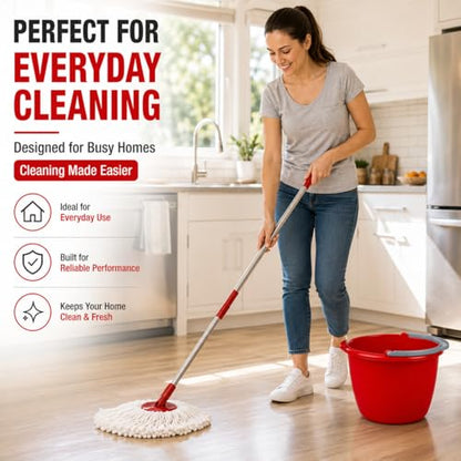 Large 10-Qt Easy Pour Pail with Comfort Grip Handle, Heavy Duty Utility Bucket for Cleaning, Washing, Storage & Household Use, Red