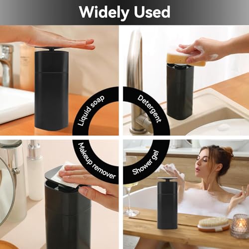 Pump Dispenser Bottle, Top Push Down Squeeze Liquid and Hand Soap Dispenser Refillable Dishwashing Bottles for Kitchen and Bathroom (Black) - color: Black