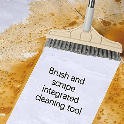 2 in 1 Cleaning Floor Scrub Brush Floor Brush Scrubber New Upgraded 53.5" Long Handle Grout Brush Scrape V-Shape Stiff Bristle Cleaning Brush with Squeegee 120°Rotating Tile Brush for Bathroom - color: Gray