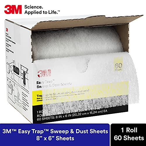 3M Easy Trap Sweep and Dust Sheets,1 Roll of 60 8" x 6" Sheets,Disposable Easy Sweep Floor Duster,Picks Up 8X More Dirt,Dust,Sand,Hair,Works on Dry or Wet Surfaces,Hardwood Floors,59152W,(Pack of 8) - size: 1 Roll of 60 8" x 6" Sheets (Pack of 8)