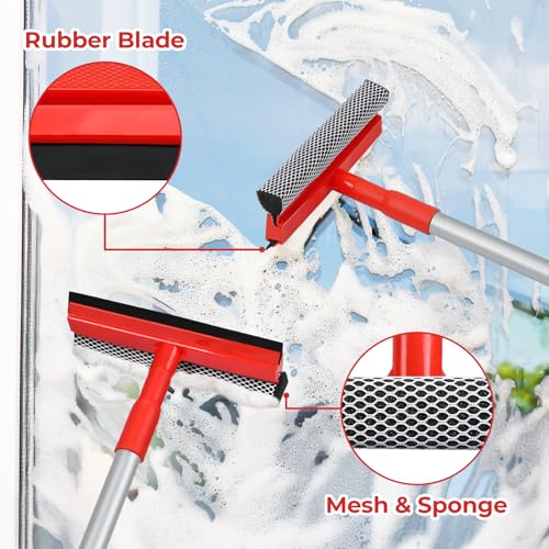 MAVRIZ Windshield Cleaner Tool 2 in 1 Car Window Squeegee with Extendable Handle (18"-28.5") Window Cleaner with Squeegee and Sponge for Shower, Glass Cleaning