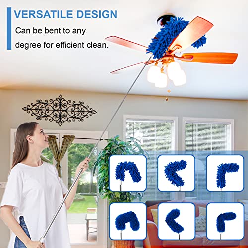 Upgraded Dusters for Cleaning (6pcs), Ceiling Fan Duster with 100" Thickened Extension Pole, Extendable Long Microfiber Duster for High Ceilings, Reusable & Washable Dusting Wand by OOSOFITT Blue - color: Blue