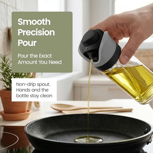 DWËLLZA KITCHEN Olive Oil Dispenser for Kitchen 2-in-1 Pour and Spray | 11.5 oz / 340 ml | Glass Olive Oil Sprayer for Cooking, Airfryer, Salad & BBQ | Set of 2 Bottles, Black - color: Black