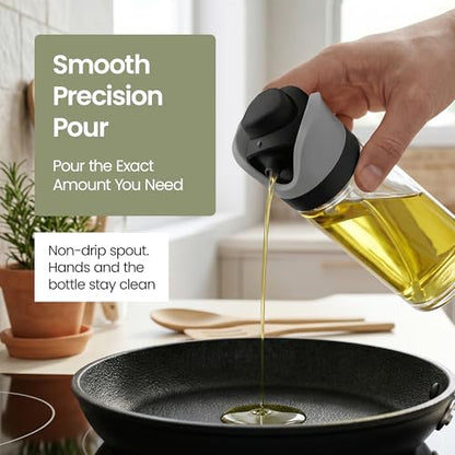 DWËLLZA KITCHEN Olive Oil Dispenser for Kitchen 2-in-1 Pour and Spray | 11.5 oz / 340 ml | Glass Olive Oil Sprayer for Cooking, Airfryer, Salad & BBQ | Set of 2 Bottles, Black - color: Black
