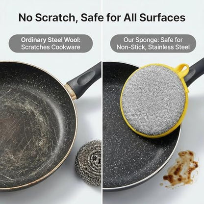 5 PCS Double Sided Wire Dishwashing Sponge Rags - Multipurpose Steel Wire Dish Cloth Scrubber - Non-Scratch Cleaning Cloths for Kitchen Dishes Pots Pans - Reusable Household Dish Wash Supplies
